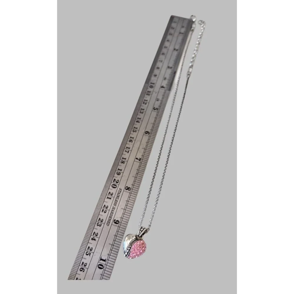 Brighton Silver Tone Pink Enamel & Crystal Puffy Heart Necklace